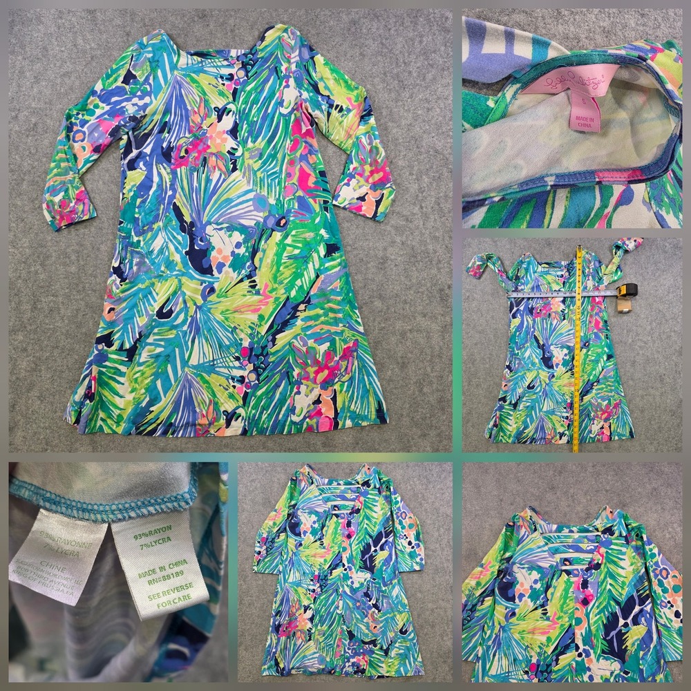 Lilly Pulitzer T Shirt Dress Womens Small Multicolor Tropical 3/4 Sleeve Cutout
